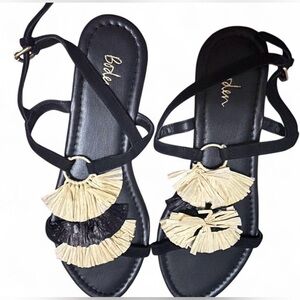 Boden Black and Cream Tassel Sandals